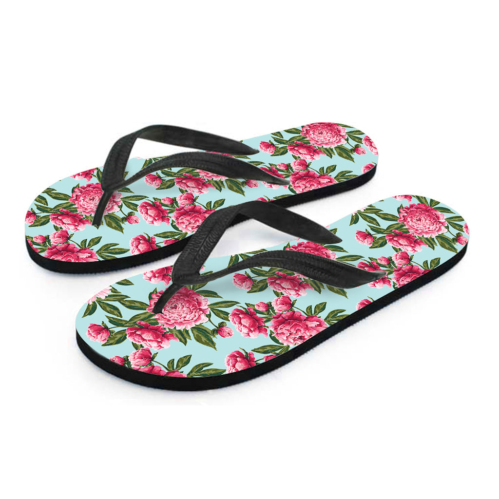 Pink Peony Pattern Print Flip Flops