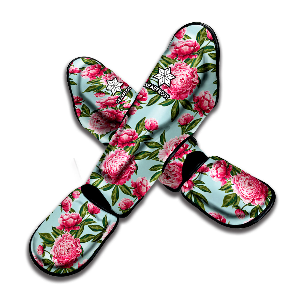 Pink Peony Pattern Print Muay Thai Shin Guard