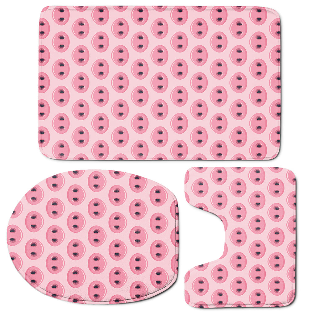 Pink Pig Nose Pattern Print 3 Piece Bath Mat Set