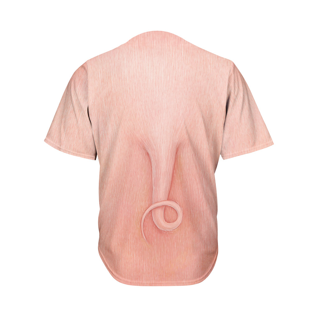 Pink Pig Tail Print Men's Baseball Jersey