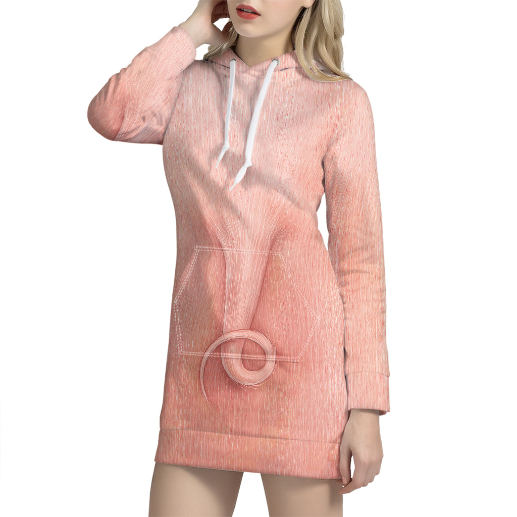 Pink Pig Tail Print Pullover Hoodie Dress