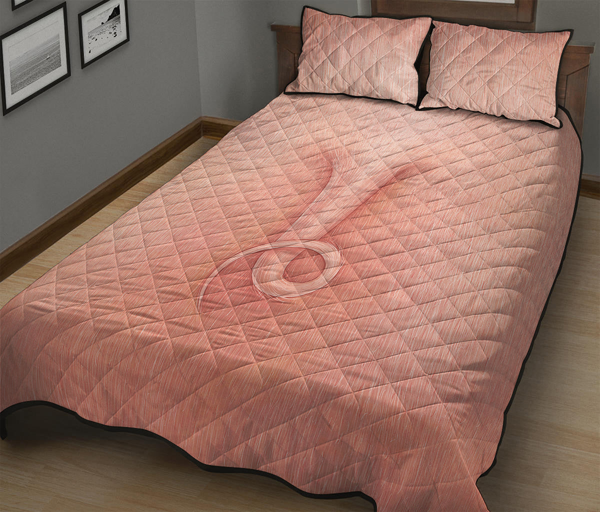 Pink Pig Tail Print Quilt Bed Set