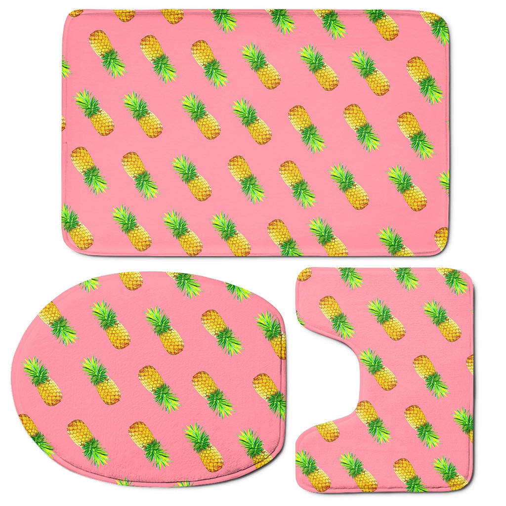 Pink Pineapple Pattern Print 3 Piece Bath Mat Set