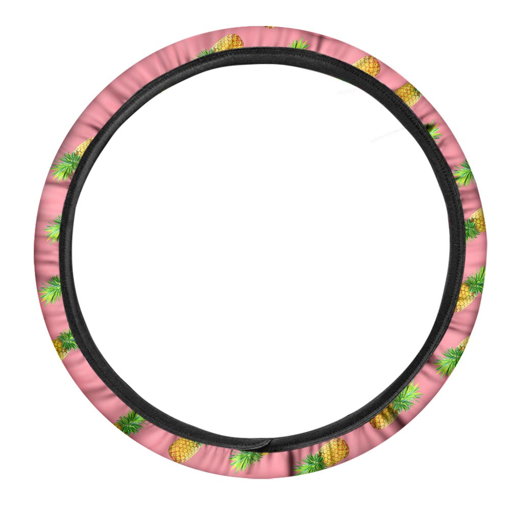 Pink Pineapple Pattern Print Car Steering Wheel Cover