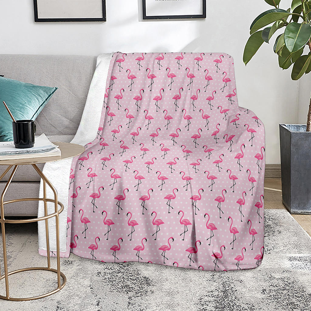 Pink Polka Dot Flamingo Pattern Print Blanket