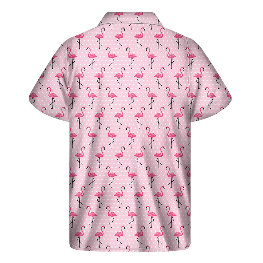 Pink Polka Dot Flamingo Pattern Print Men's Short Sleeve Shirt