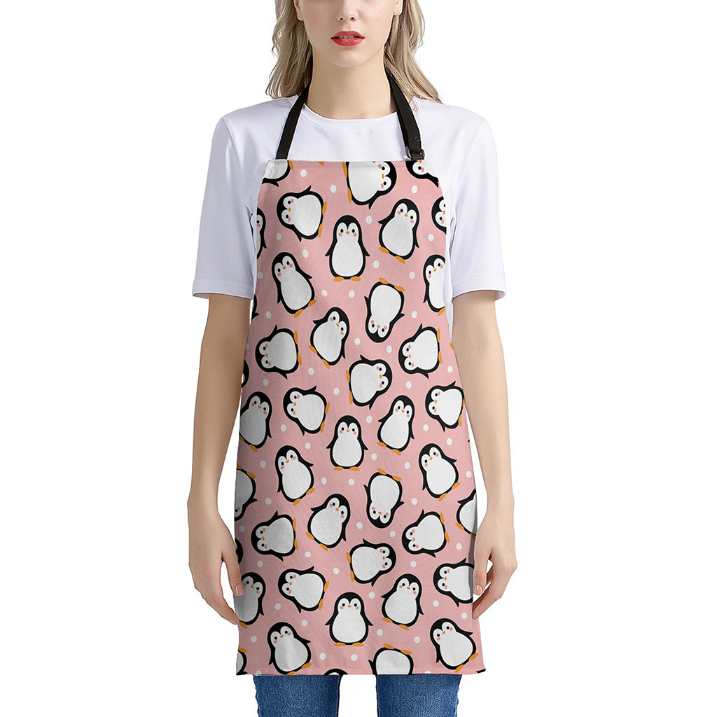 Pink Polka Dot Penguin Pattern Print Apron