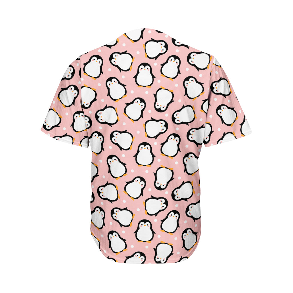 Pink Polka Dot Penguin Pattern Print Men's Baseball Jersey