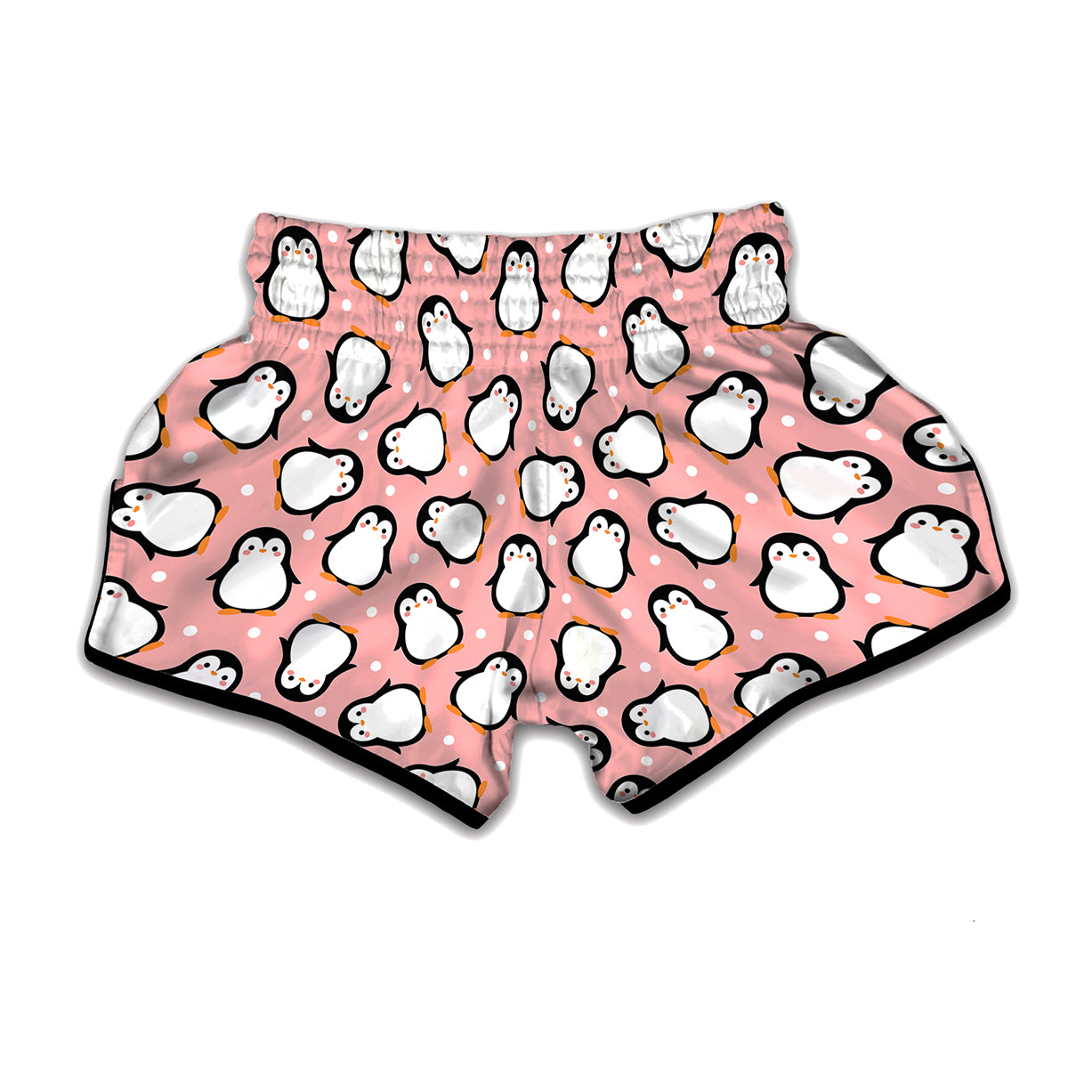 Pink Polka Dot Penguin Pattern Print Muay Thai Boxing Shorts