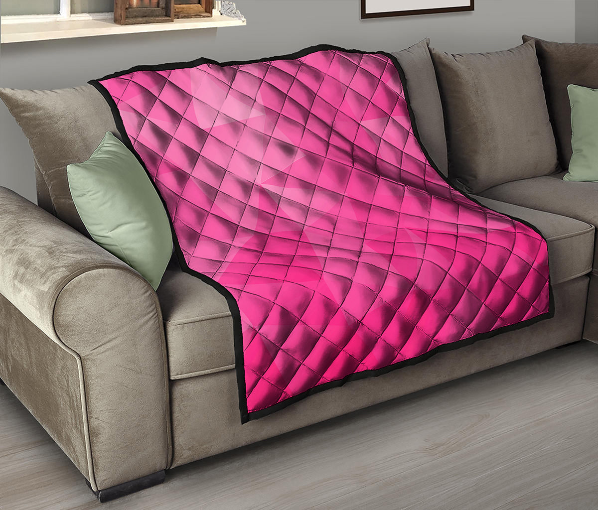 Pink Polygonal Geometric Print Quilt