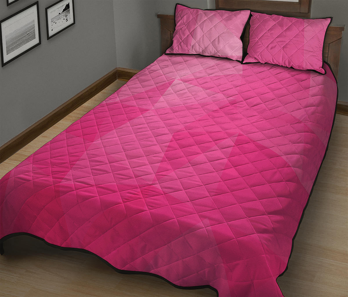Pink Polygonal Geometric Print Quilt Bed Set