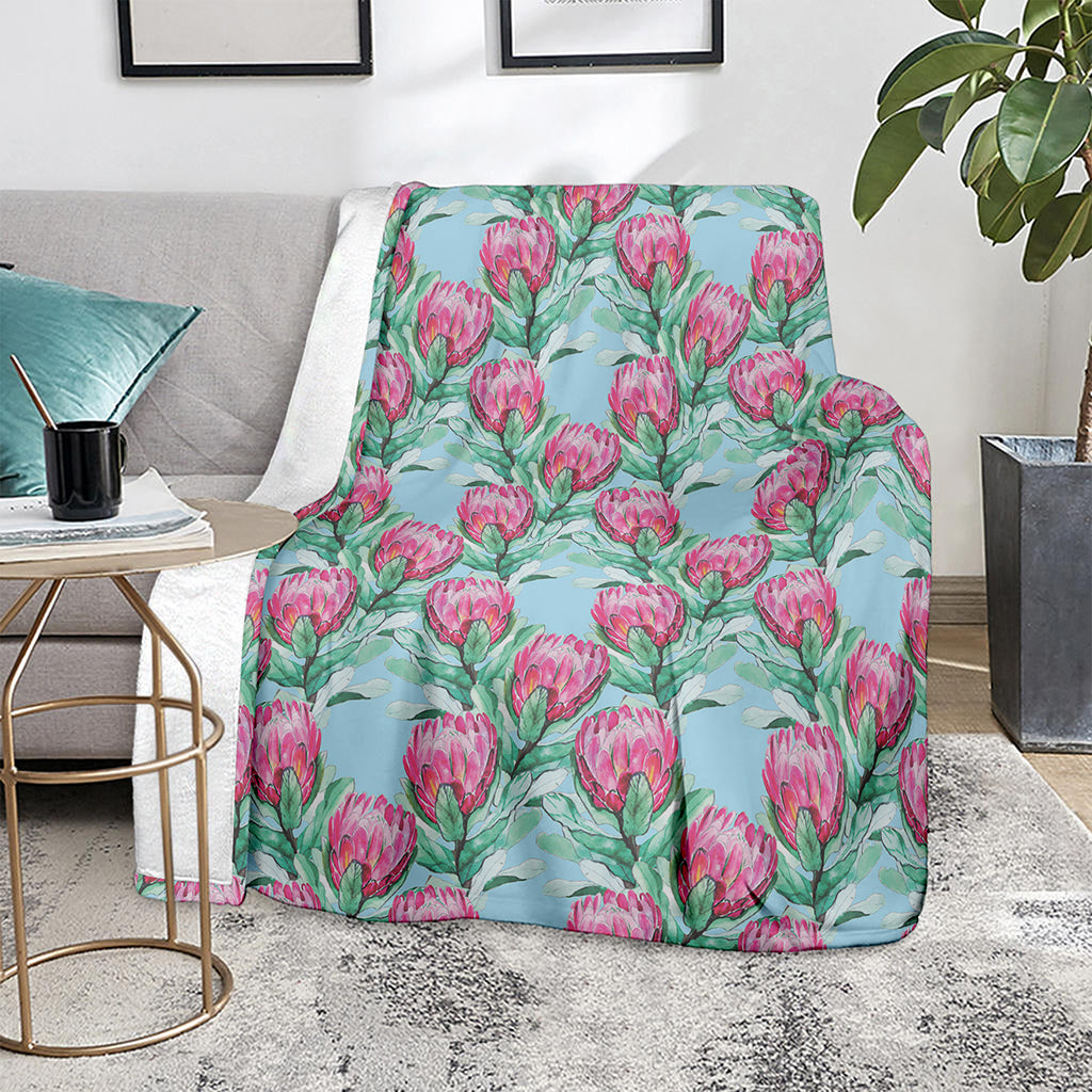 Pink Protea Pattern Print Blanket
