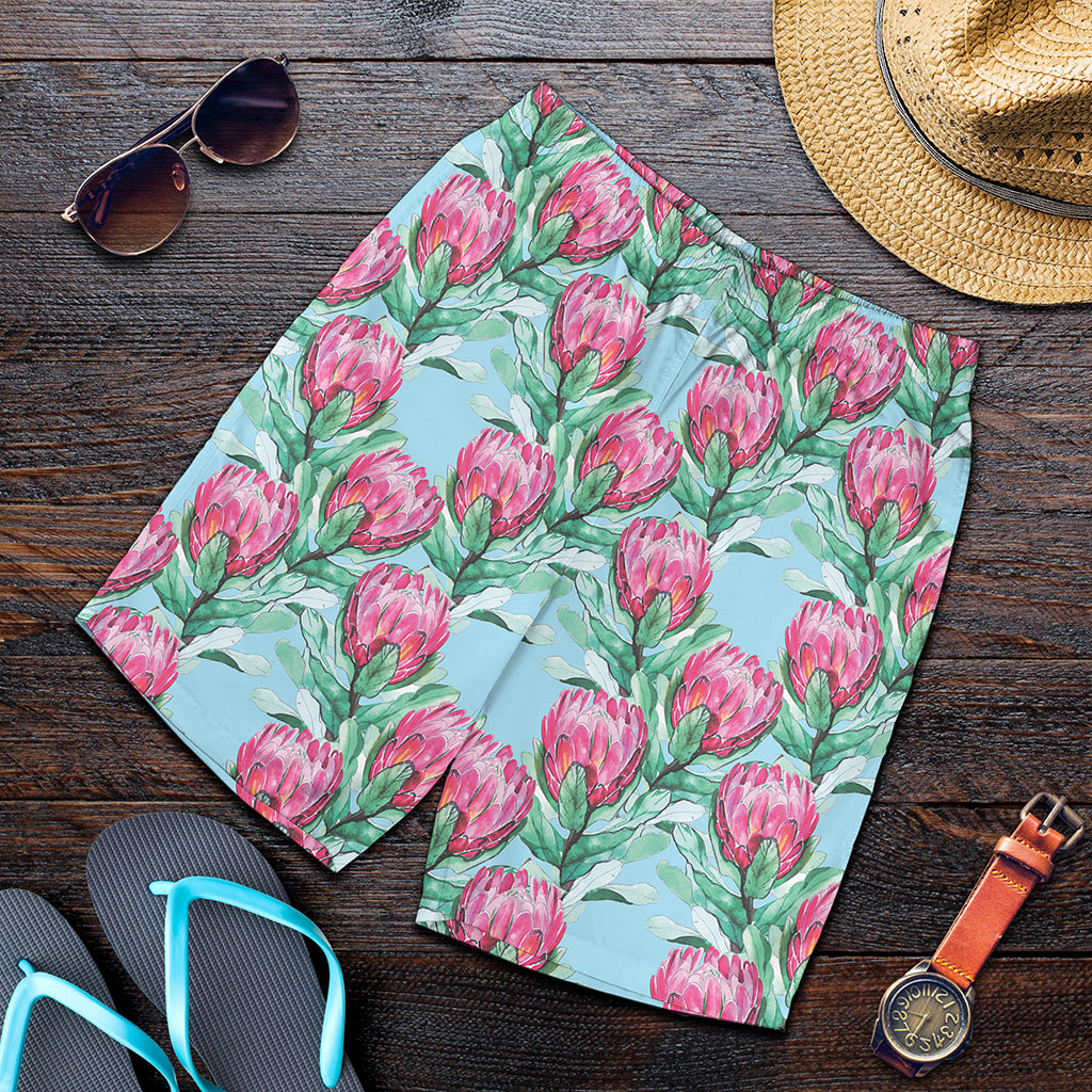 Pink Protea Pattern Print Men's Shorts