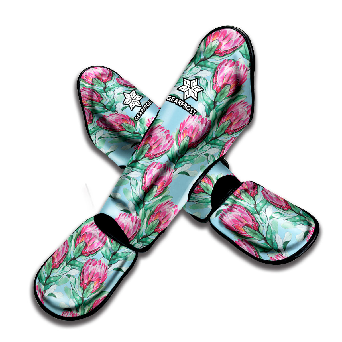Pink Protea Pattern Print Muay Thai Shin Guard