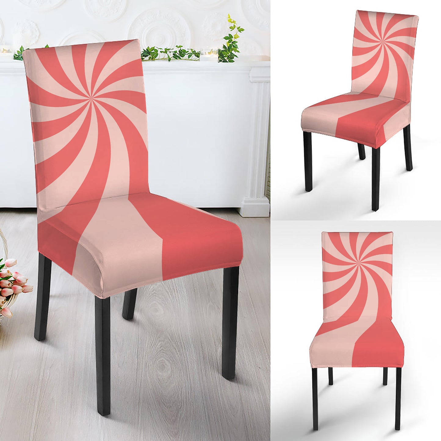 Pink Psychedelic Swirl Print Dining Chair Slipcover