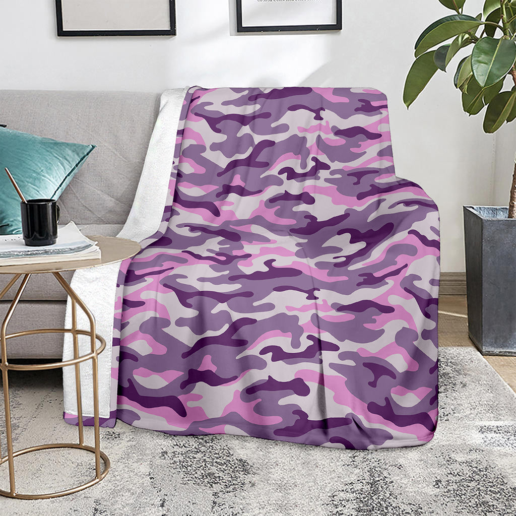 Pink Purple And Grey Camouflage Print Blanket