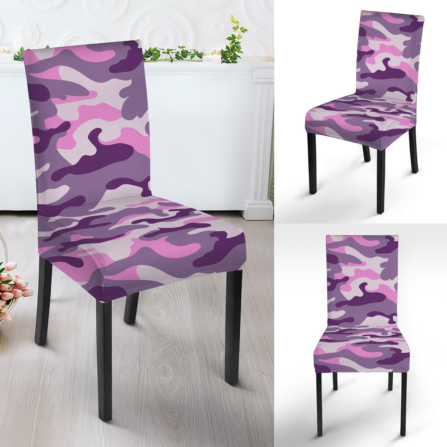 Pink Purple And Grey Camouflage Print Dining Chair Slipcover