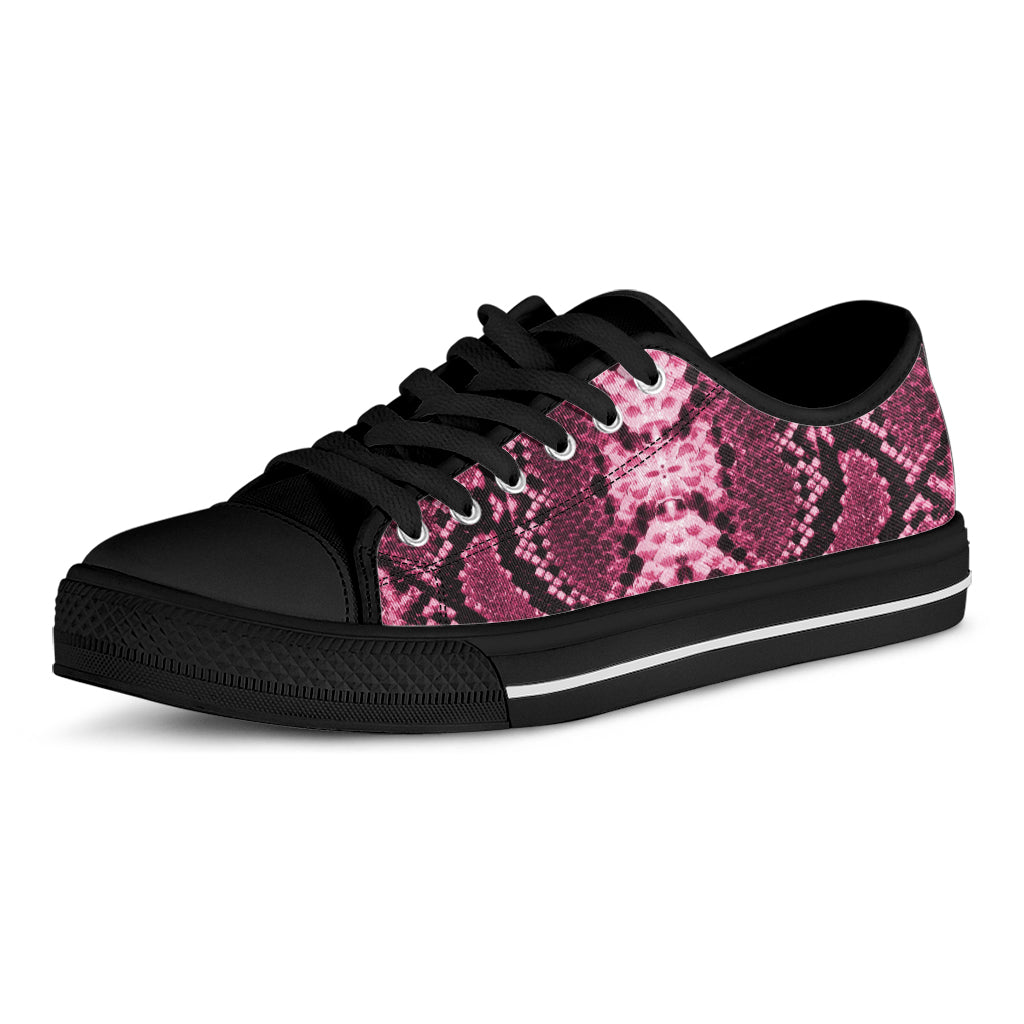 Pink Python Snakeskin Print Black Low Top Shoes
