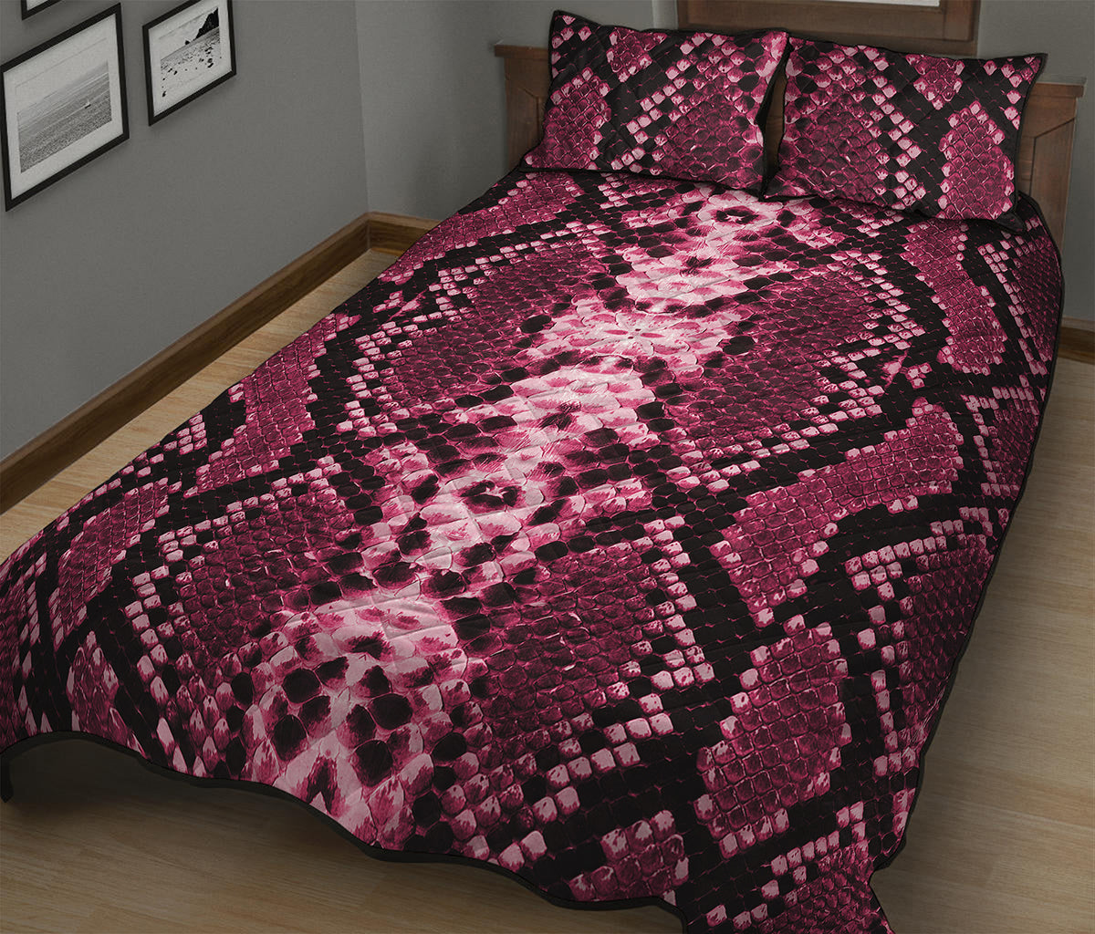 Pink Python Snakeskin Print Quilt Bed Set