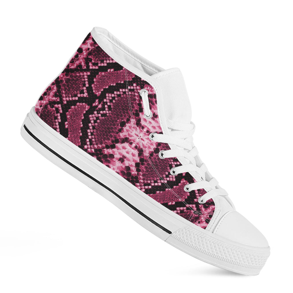 Pink Python Snakeskin Print White High Top Shoes