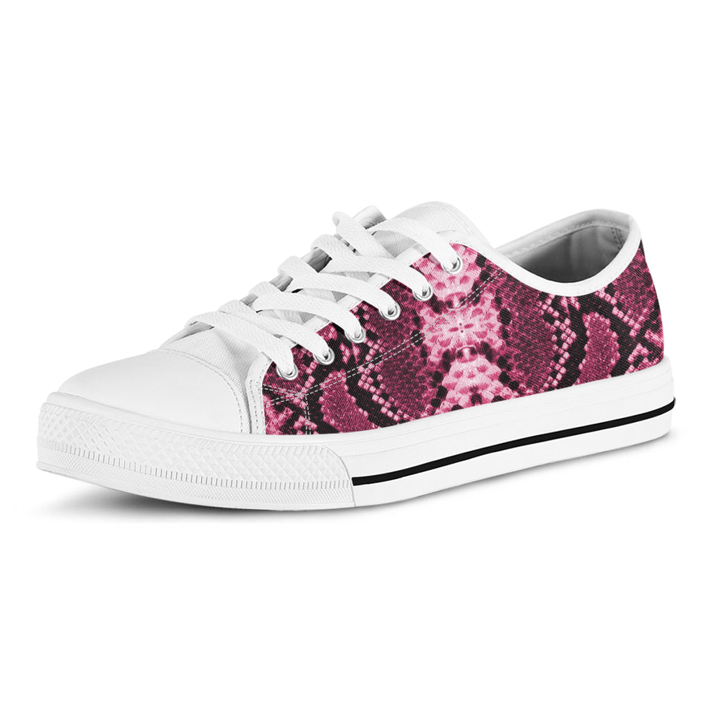 Pink Python Snakeskin Print White Low Top Shoes