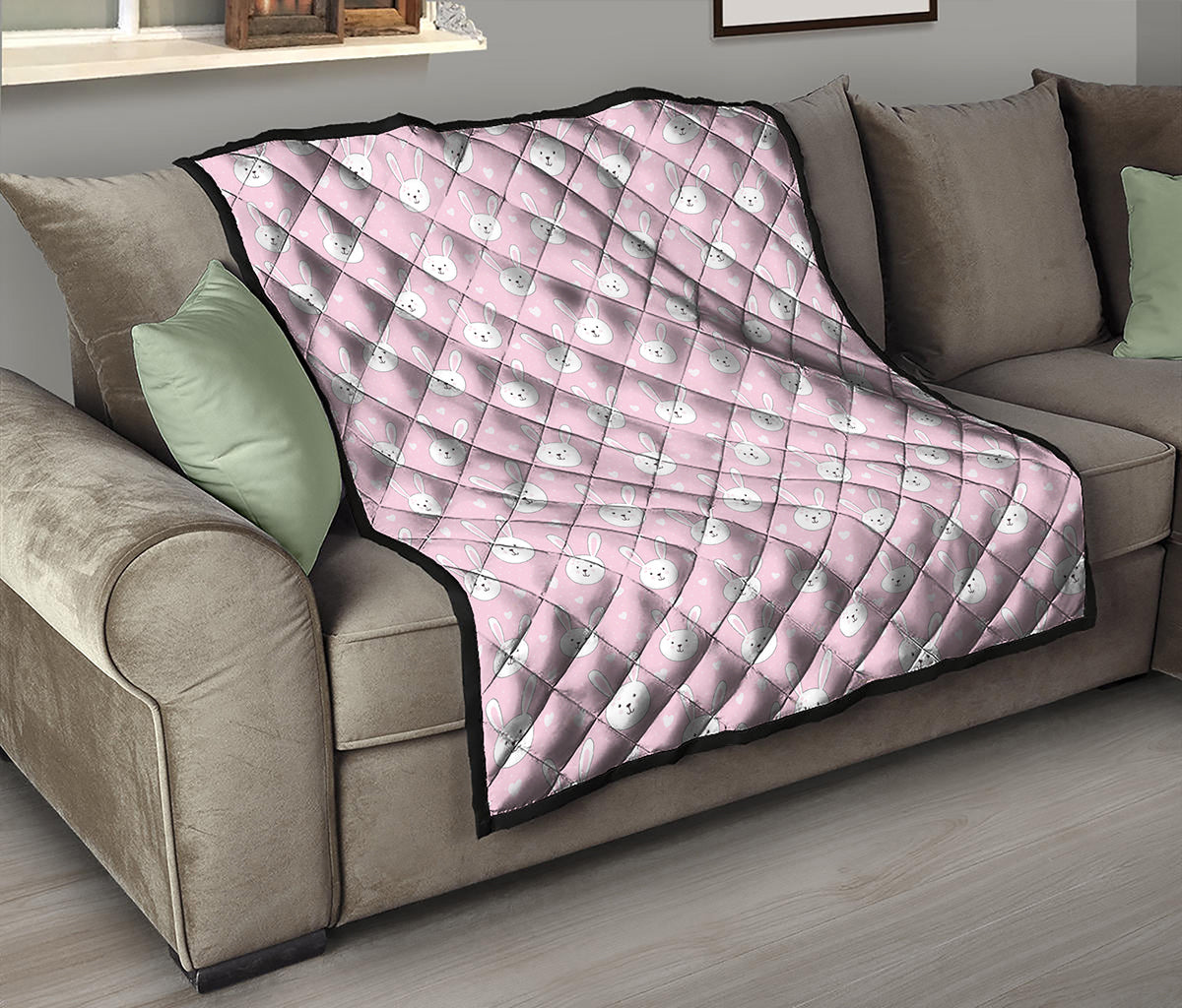 Pink Rabbit Pattern Print Quilt