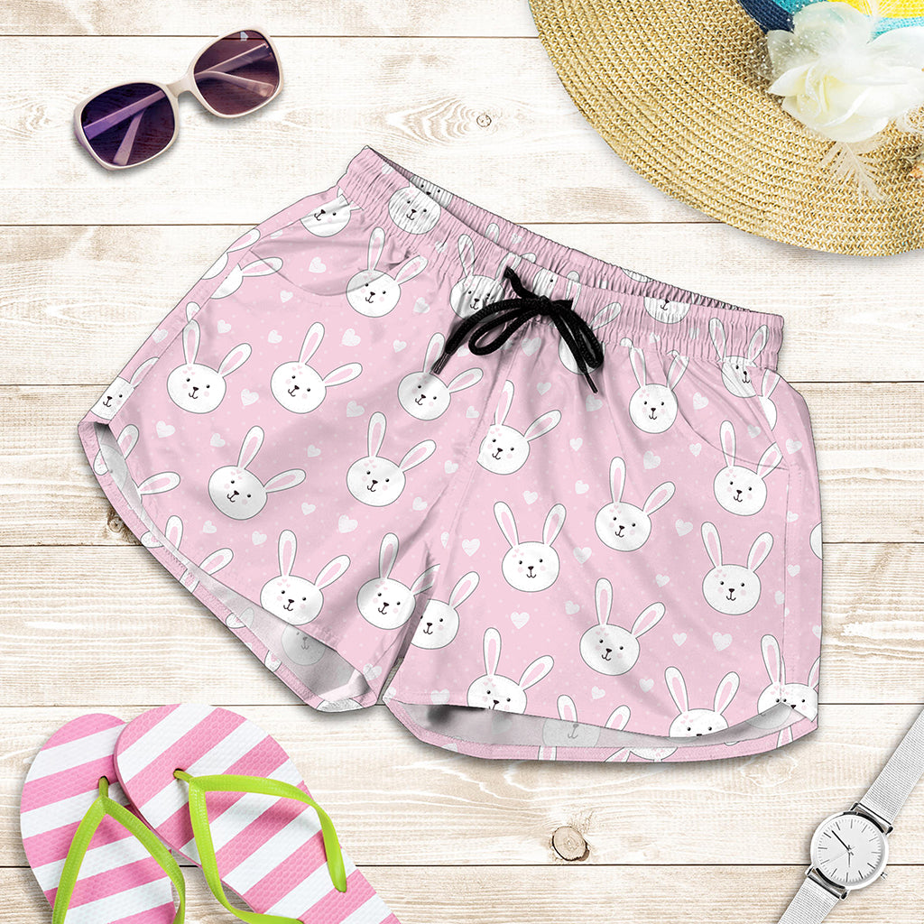 Pink Rabbit Pattern Print Women's Shorts