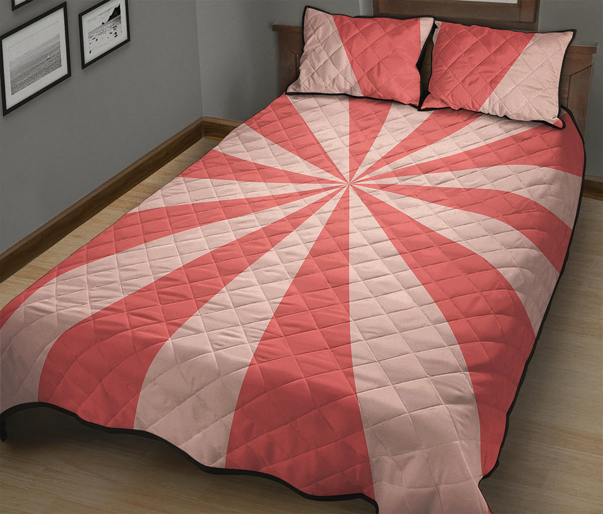 Pink Radial Rays Print Quilt Bed Set