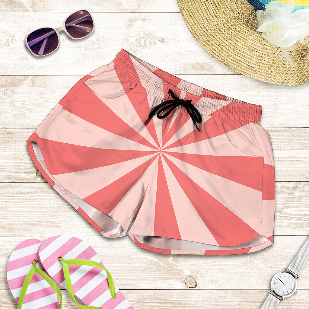 Pink Radial Rays Print Women's Shorts