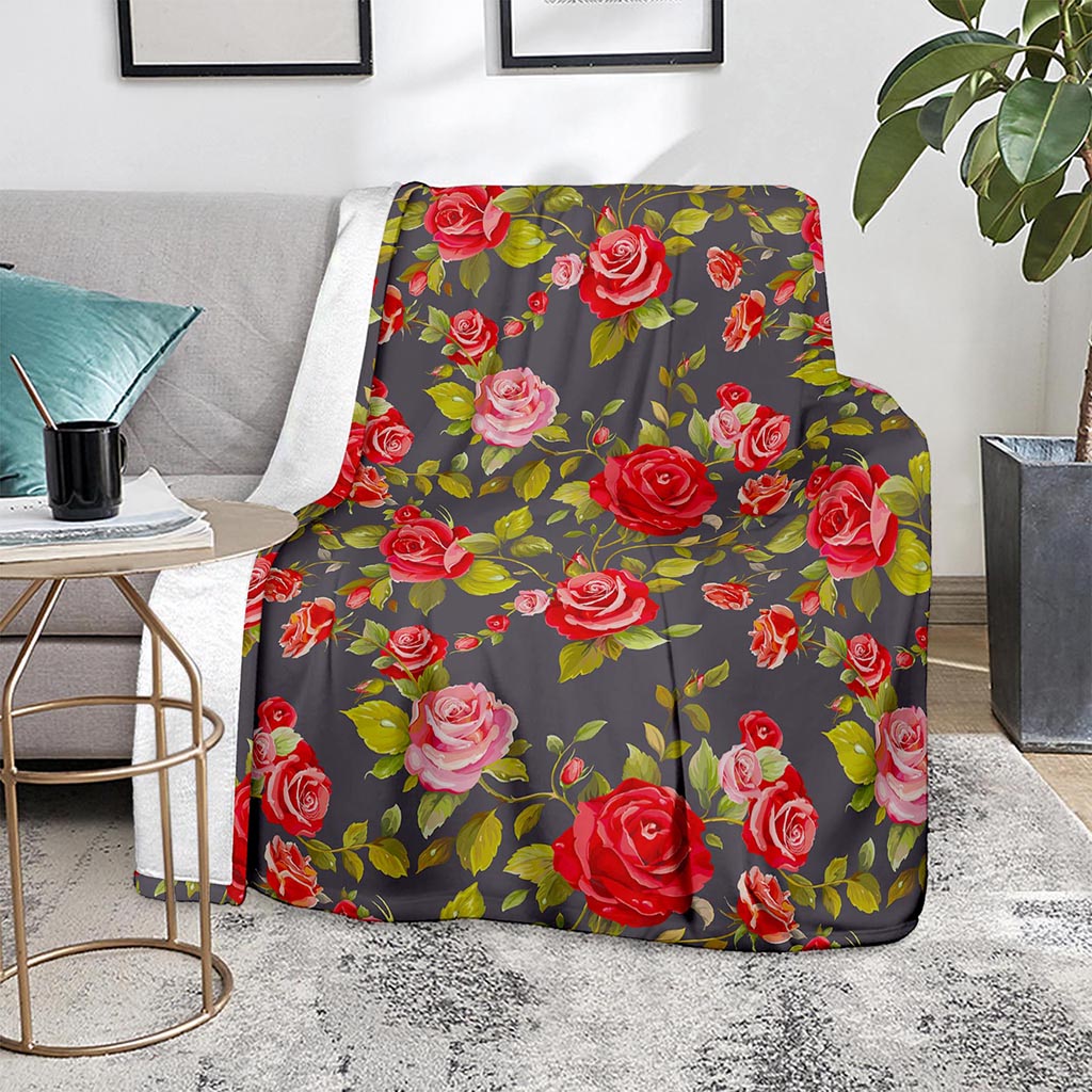 Pink Red Rose Floral Pattern Print Blanket