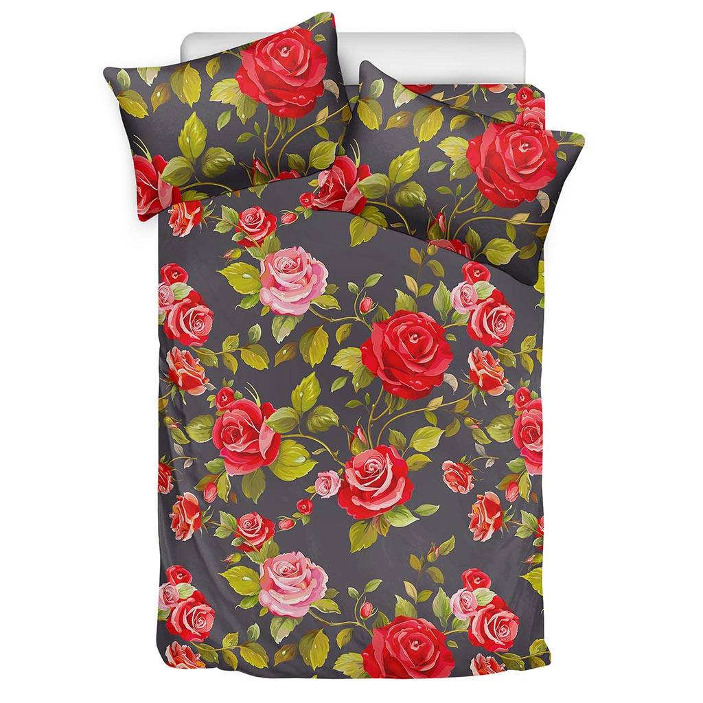 Pink Red Rose Floral Pattern Print Duvet Cover Bedding Set