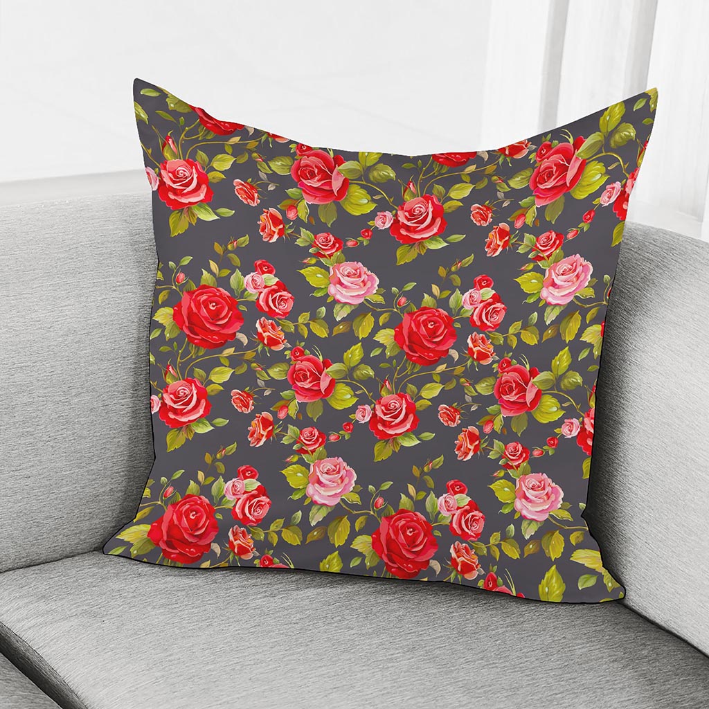 Pink Red Rose Floral Pattern Print Pillow Cover