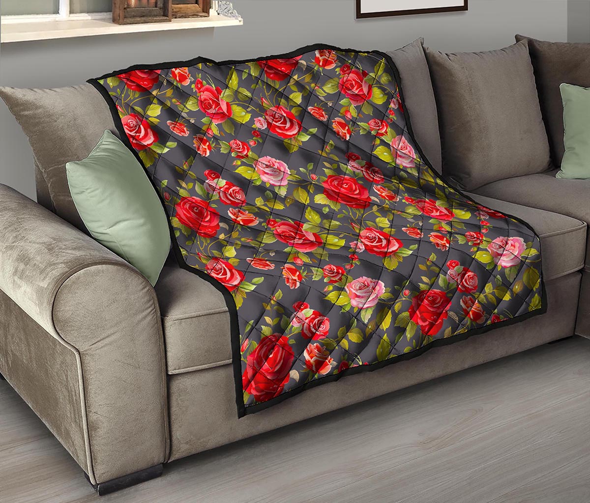 Pink Red Rose Floral Pattern Print Quilt