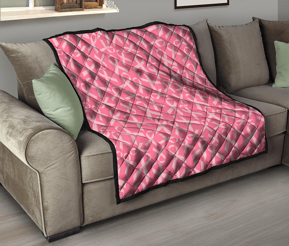 Pink Ribbon Breast Cancer Pattern Print Quilt