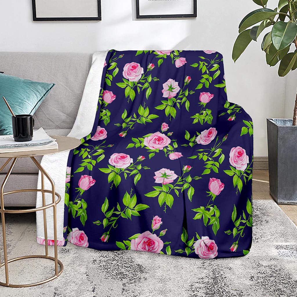 Pink Rose Floral Flower Pattern Print Blanket