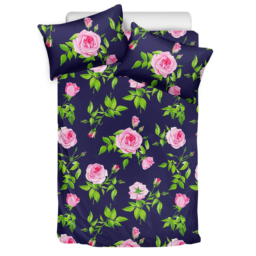 Pink Rose Floral Flower Pattern Print Duvet Cover Bedding Set