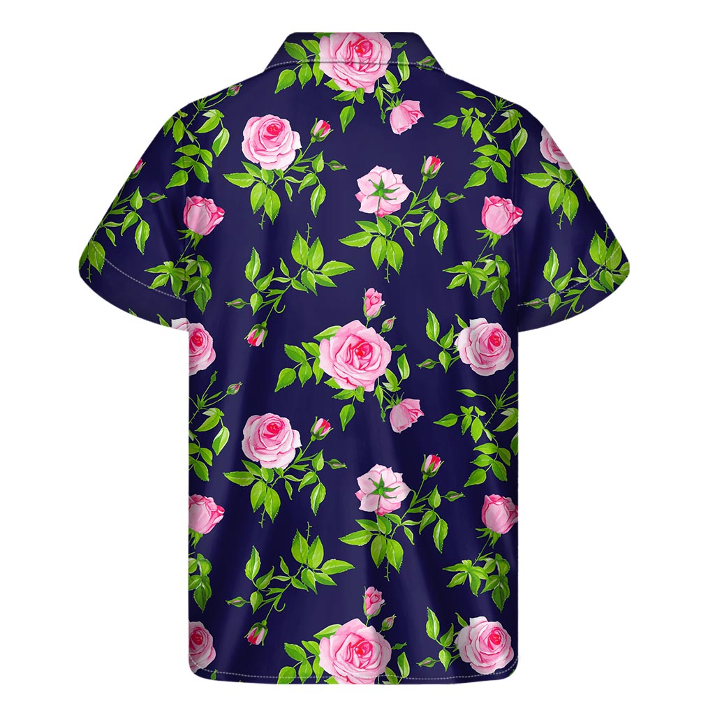Pink Rose Floral Flower Pattern Print Men's Short Sleeve Shirt