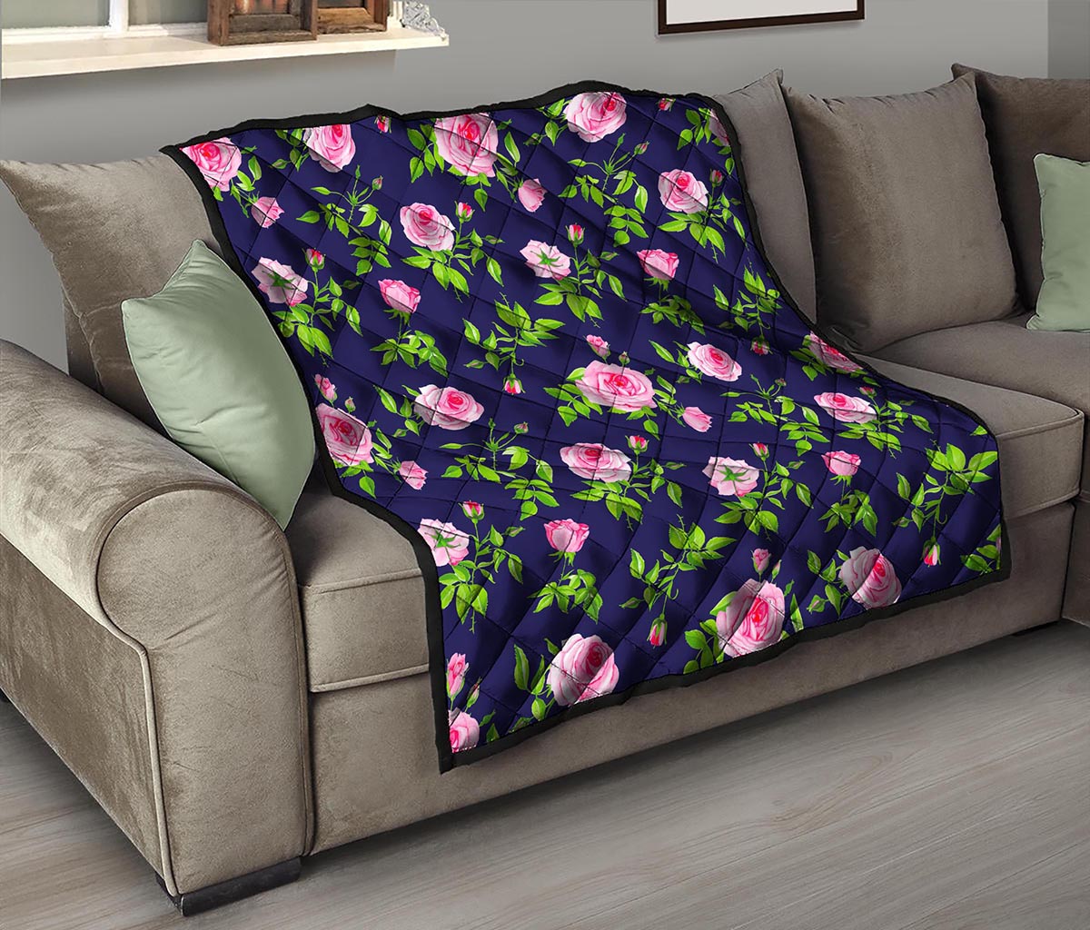 Pink Rose Floral Flower Pattern Print Quilt
