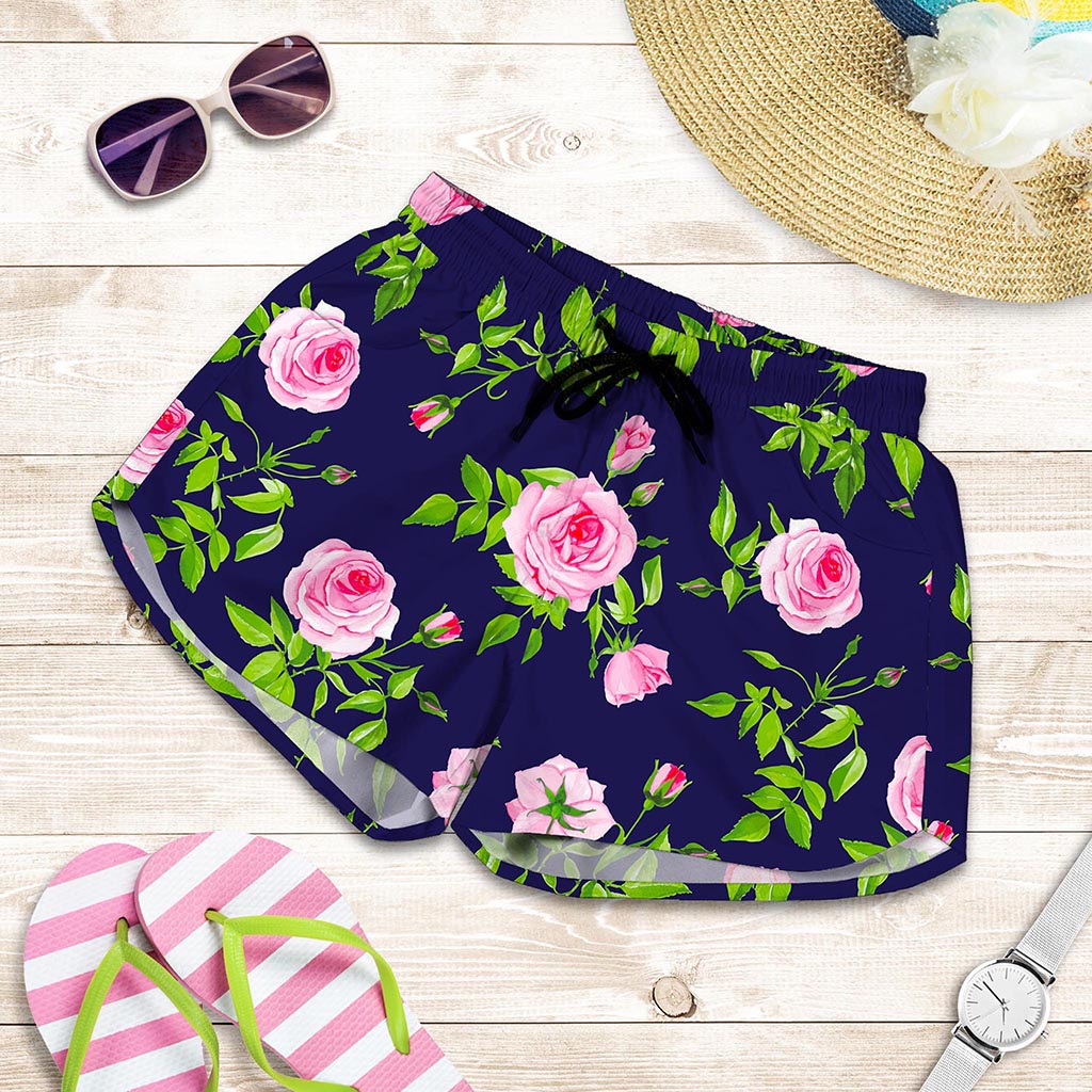 Pink Rose Floral Flower Pattern Print Women's Shorts