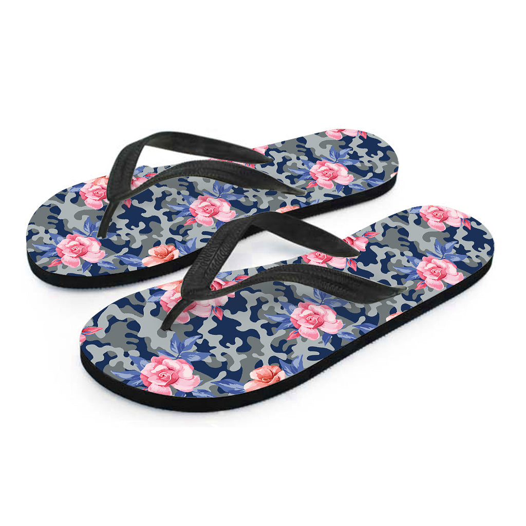 Pink Rose Flower Camouflage Print Flip Flops