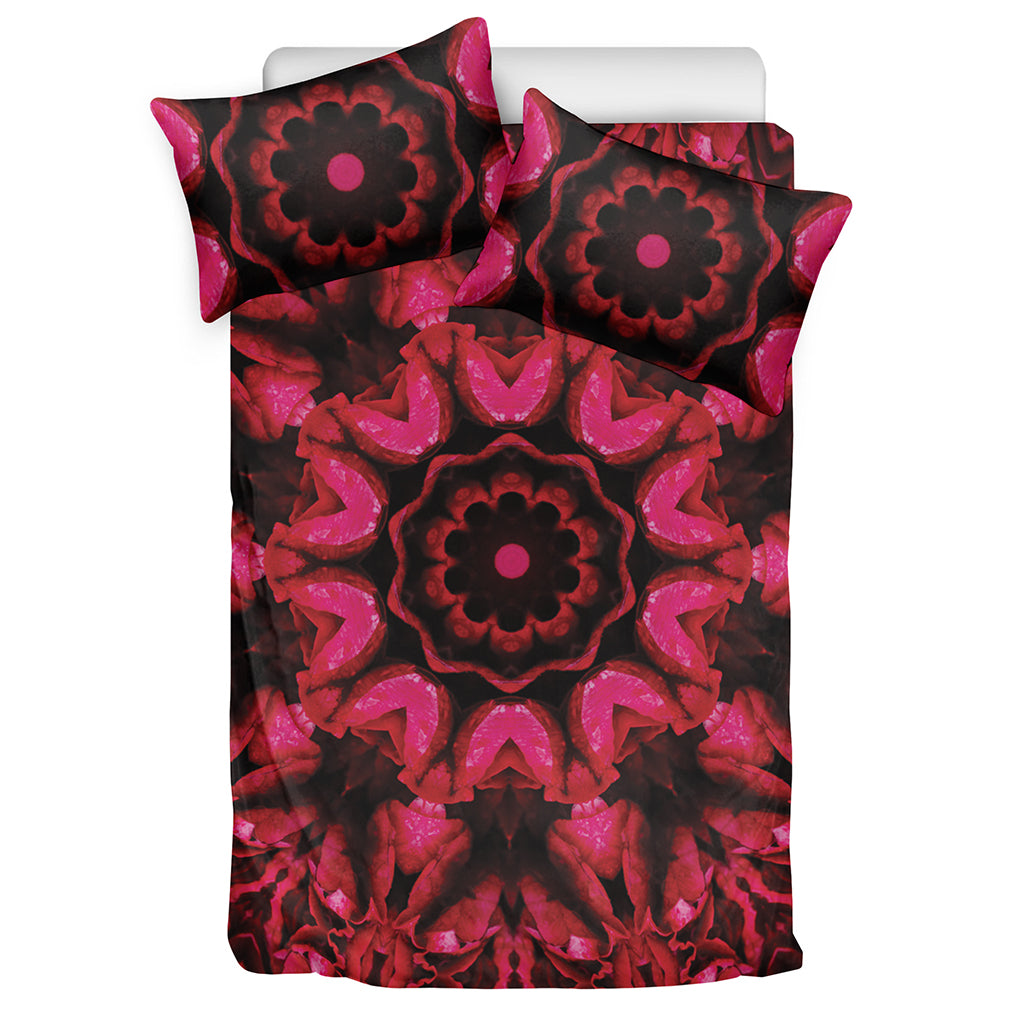 Pink Rose Kaleidoscope Print Duvet Cover Bedding Set