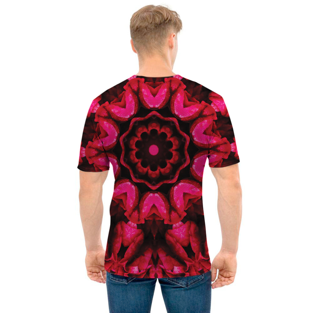 Pink Rose Kaleidoscope Print Men's T-Shirt