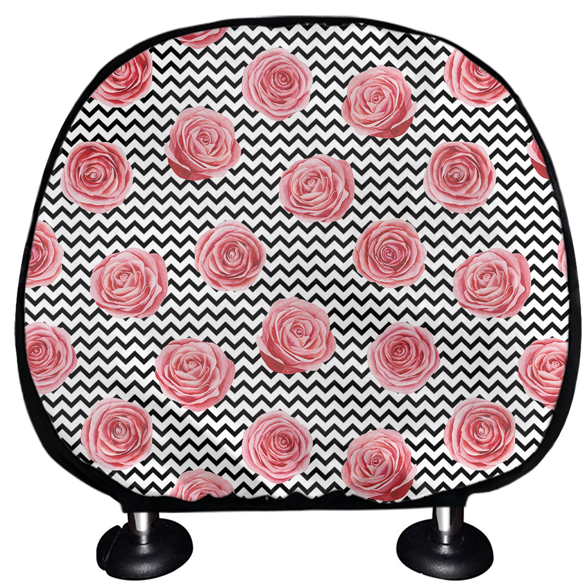 Pink Rose Zigzag Pattern Print Car Headrest Covers