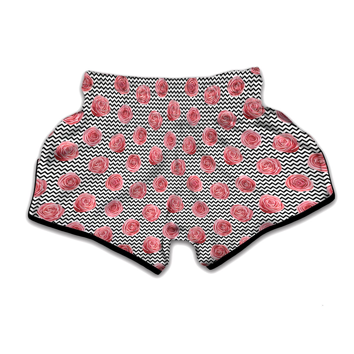Pink Rose Zigzag Pattern Print Muay Thai Boxing Shorts