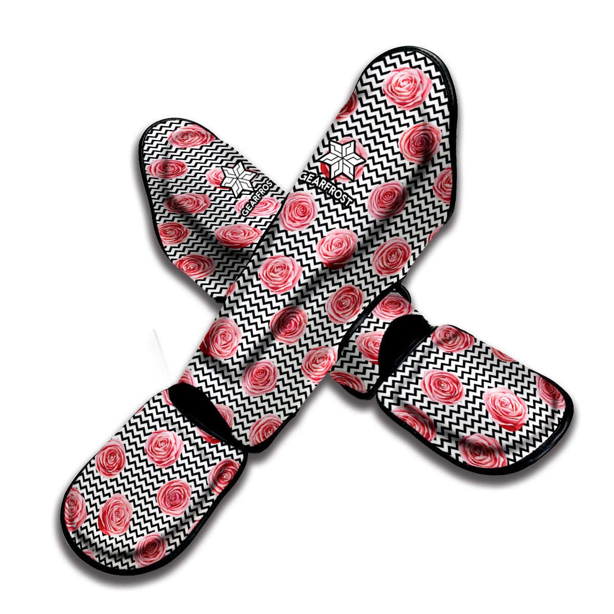 Pink Rose Zigzag Pattern Print Muay Thai Shin Guard
