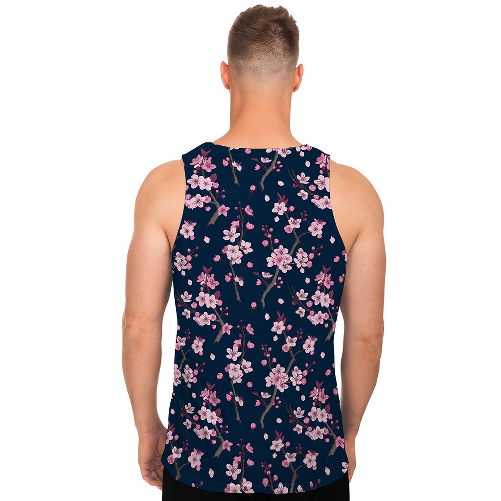 Pink Sakura Cherry Blossom Pattern Print Men's Tank Top