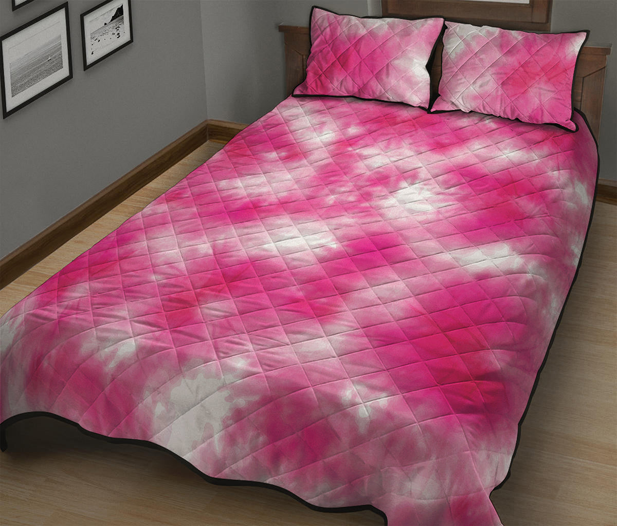 Pink Shibori Tie Dye Print Quilt Bed Set