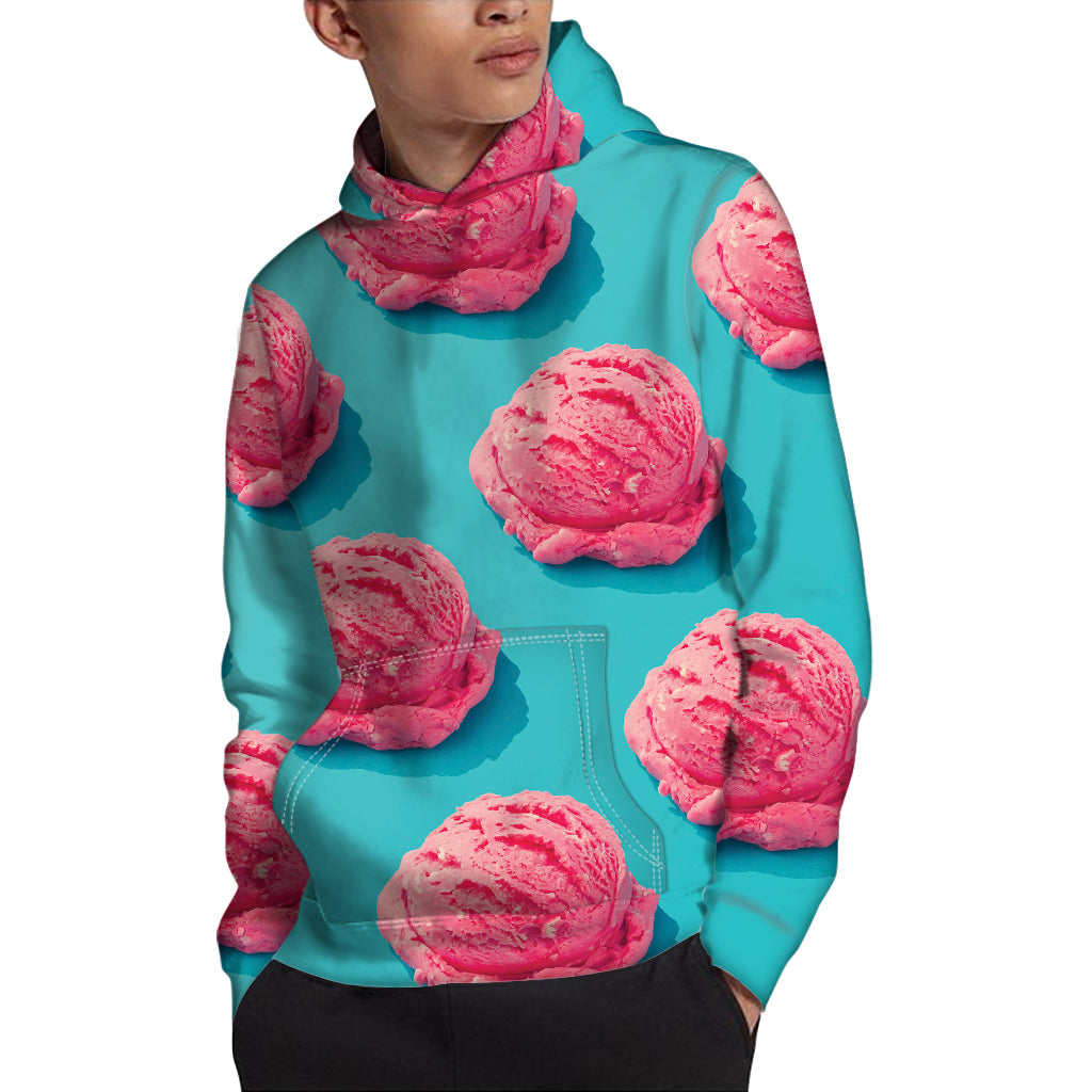 Pink Strawberry Ice Cream Print Pullover Hoodie
