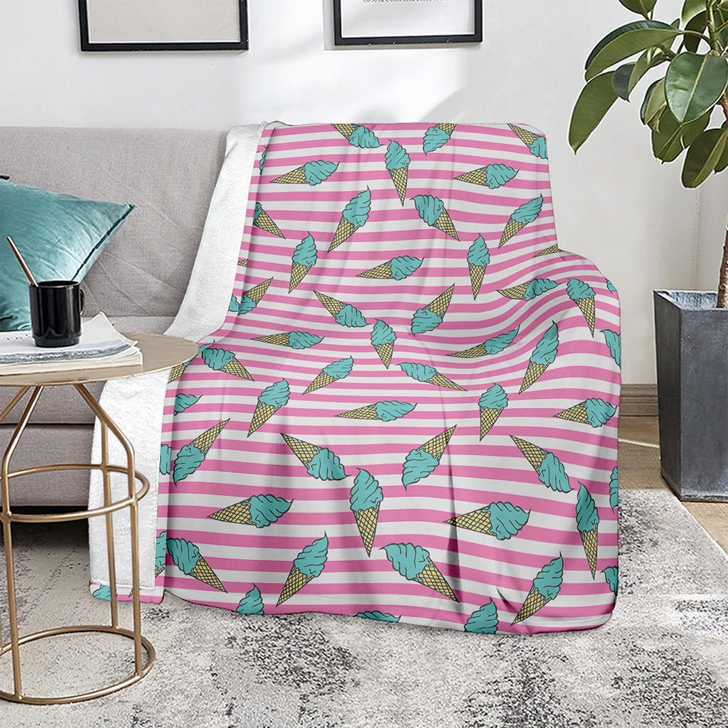 Pink Striped Ice Cream Pattern Print Blanket
