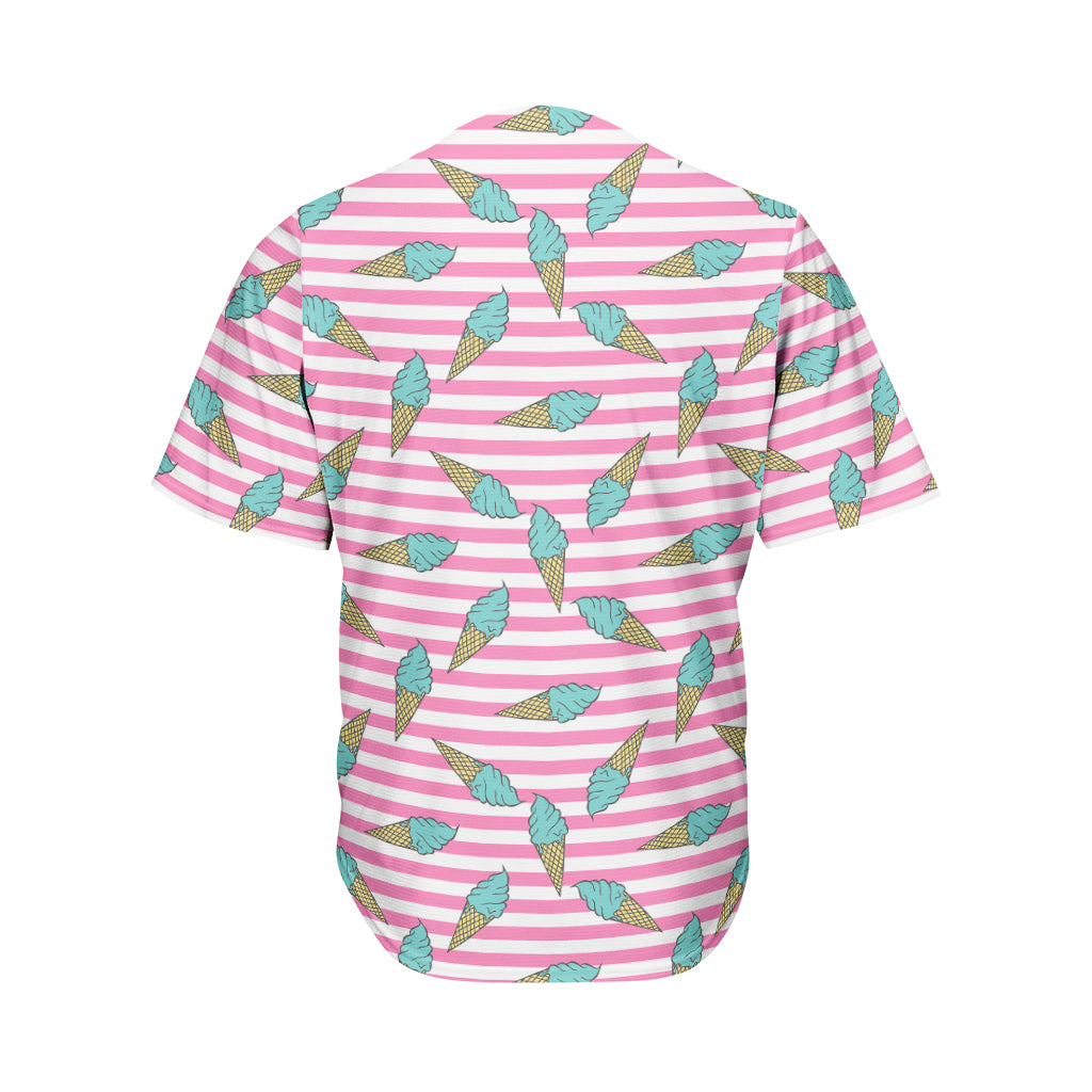 Pink Striped Ice Cream Pattern Print Men's Baseball Jersey